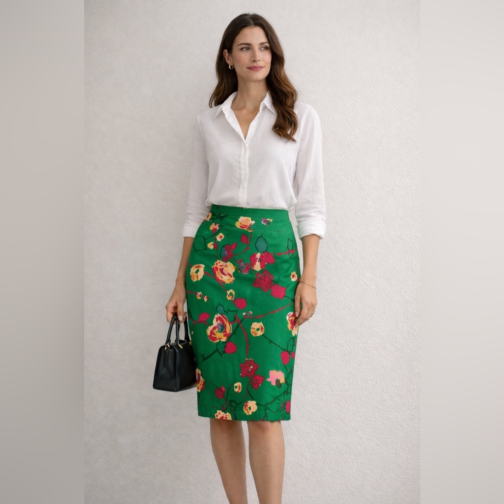 J. Crew green floral pencil skirt size 4